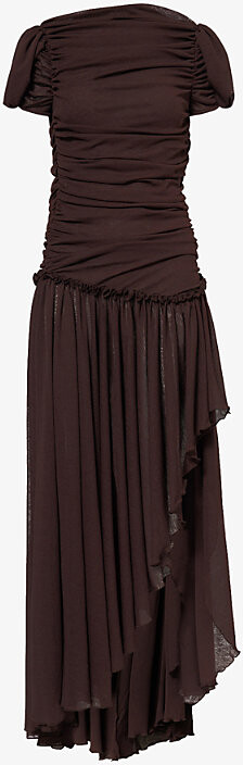 Siedres Womens Brown Adeline Ruched Backless Woven Maxi Dress Xl