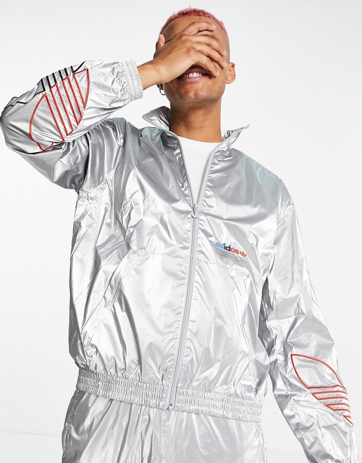 adidas tricolor jacket in silver metallic - ShopStyle Outerwear