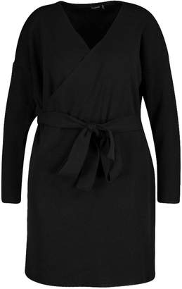 boohoo Plus Knitted Off The Shoulder Wrap Dress