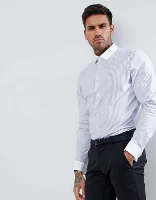 ASOS Design Smart Stretch Slim Shirt With Contrast Collar And Double Cuffs