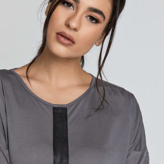 Dark Grey Top With Faux Leather Detail