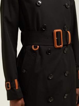 Burberry Leather Trimmed Cotton Gabardine Trench Coat - Womens - Black