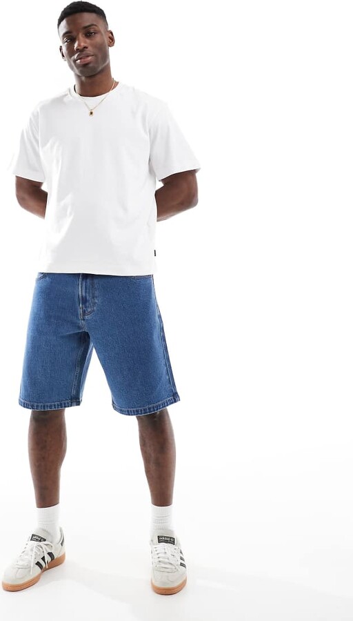 Hollister baggy carpenter knee length denim shorts in blue