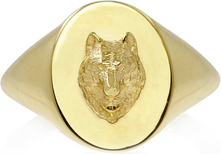 No 13 Wolf Signet Ring Solid Gold - ShopStyle
