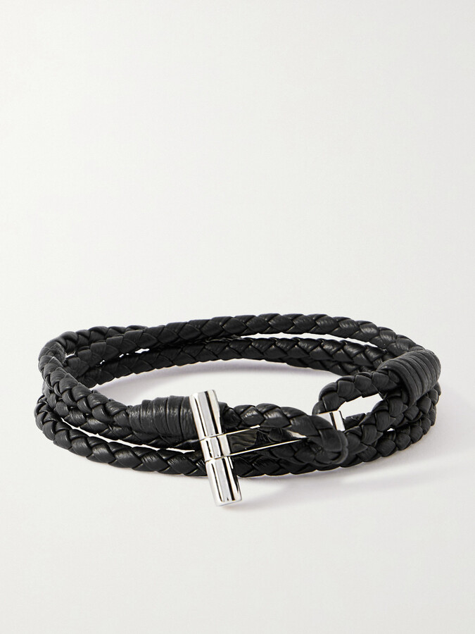 Tom Ford Woven Leather and Silver-Tone Wrap Bracelet