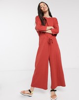 Thumbnail for your product : ASOS DESIGN tie waist casual jumpsuit in terracota jersey slub