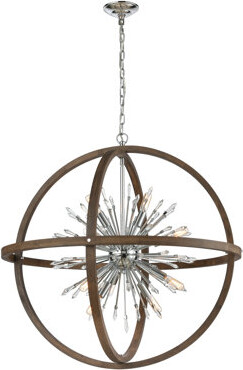 Atlas Lighting and Home Morning Star 19.5'' Wide 6-Light Chandelier - Aged Fir with Chrome