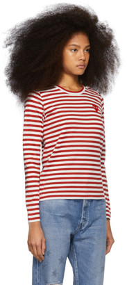 Comme des Garcons Play Red and White Striped Heart Patch Long Sleeve T-Shirt