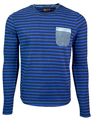 Scotch & Soda Long Sleeve Striped Shirt with Pocket - Blue/black (L)