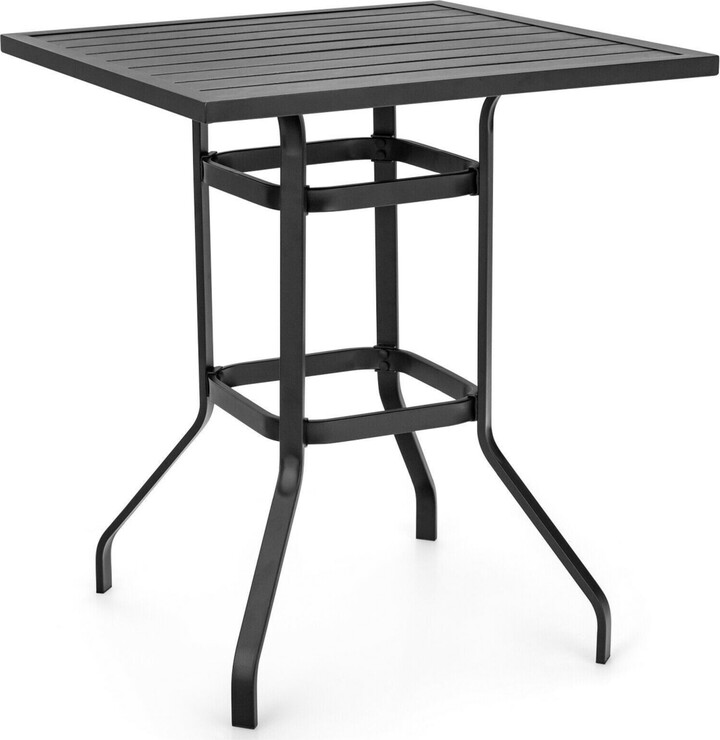 Sugift 32 Inches Outdoor Steel Square Bar Table with Powder-Coated Tabletop