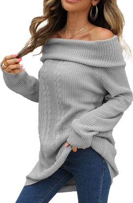Cocoarm Women's Off Shoulder Sweater Boat Neck Pullover Sweater