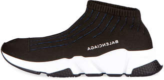 Balenciaga Knit Sock High-Top Sneaker, Black/Blue