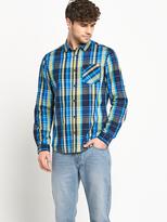 Thumbnail for your product : Goodsouls Mens Long Sleeve Roll Tab Cotton Blue Check Shirt