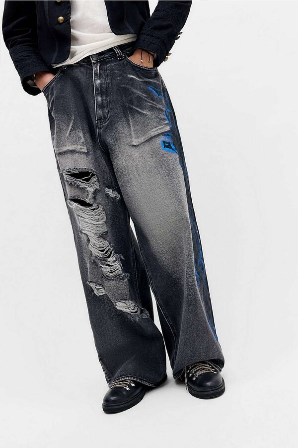 Jaded London Leopard Print Colossus Jeans - Black 28 at Urban