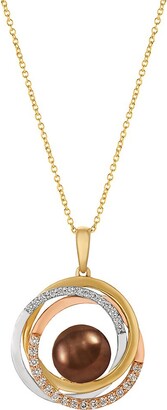 LeVian 14K Tri Tone Gold, 10.5-11MM Tahitian Chocolate Pearls® & Vanilla Diamond® Pendant Necklace