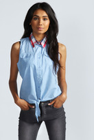 Thumbnail for your product : boohoo Rita Denim Cut Out Back Blouse