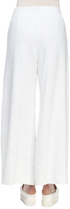 Stella McCartney Belted Wide-Leg Linen Pants, Pure White