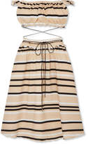Thumbnail for your product : J.W.Anderson Off-the-shoulder Cutout Striped Cotton-blend Dress