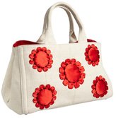 Thumbnail for your product : Prada cream and red  canvas flower detail tote