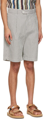 Engineered Garments Navy & White Seersucker Stripe Sunset Shorts