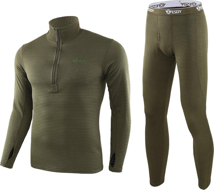 Volwassan Mens Thermal Underwear Sets Winter Fleece Tactical Training