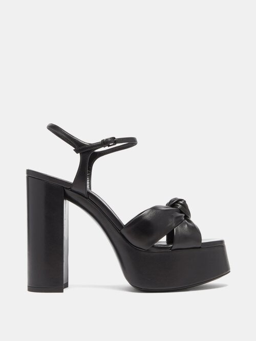 Saint Laurent Bianca Knotted Leather Platform Sandals - Black - ShopStyle