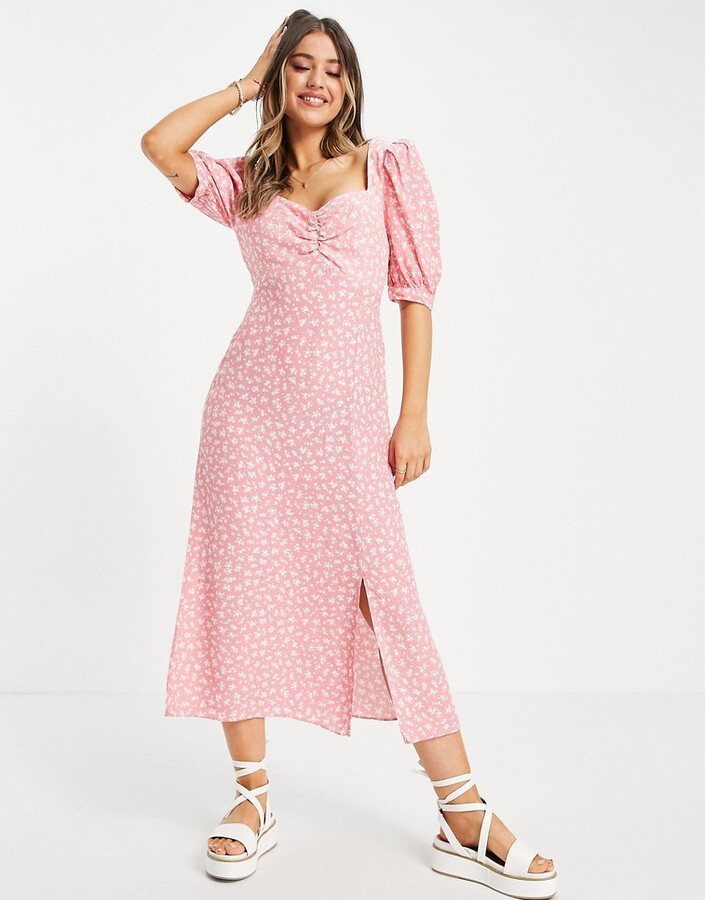 Nobody's Child midi tea dress in pink ditsy floral