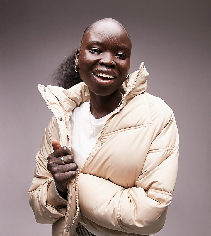 Topshop Petite padded puffer jacket in cream ShopStyle