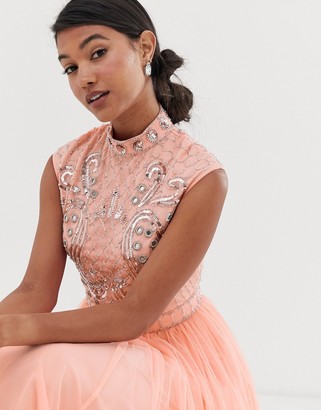 ASOS DESIGN midi dress with embellished mirror bodice and tulle skirt