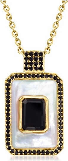Ross-Simons Ross-SimonsMother-Of-PearlandOnyxPendantNecklaceWith.70ct.t.w.BlackSpinelin18ktGoldOverSterlingSize18