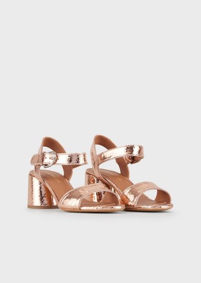 Emporio Armani High-Heeled, Crackled Leather Sandals