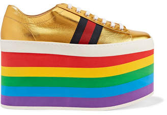 Gucci Metallic Leather Platform Sneakers - Gold