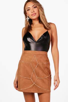 boohoo Chain Harness Front Suedette Mini Skirt