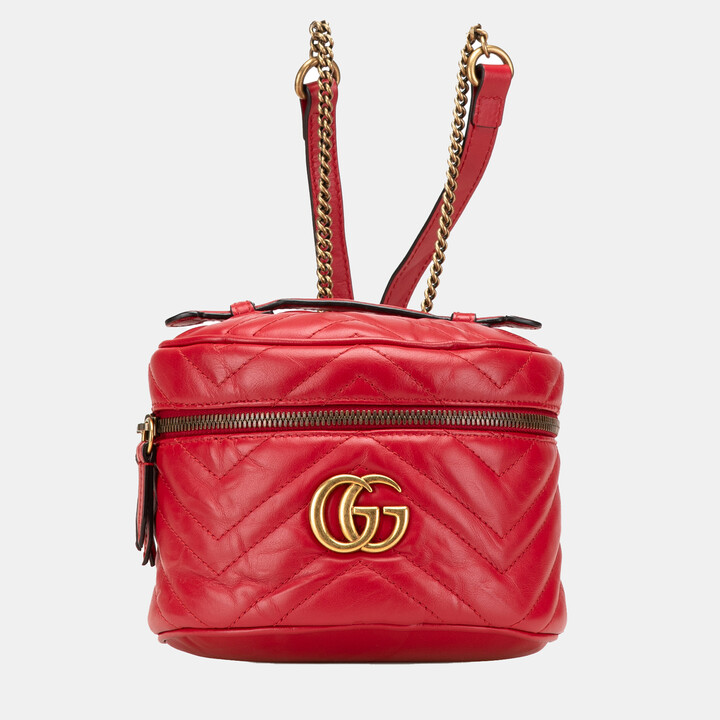Gucci Red Quilted Calf Leather GG Marmont Backpack
