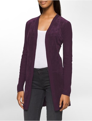 Calvin Klein Womens Ribbed Knit Suede Cardigan