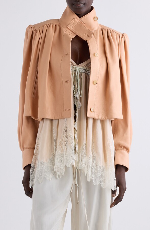 Chloé Puff Shoulder Leather Crop Jacket