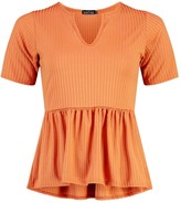 Thumbnail for your product : boohoo Ribbed Notch Front Peplum Top