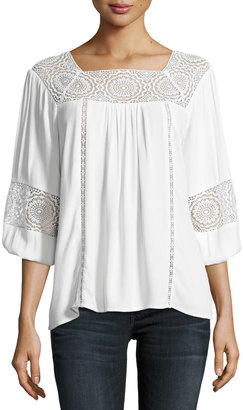 Joie Bellange 3/4-Sleeve Lace Top, White
