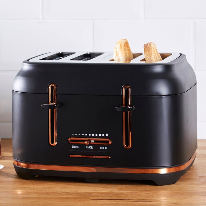 Dunelm 4 Slice Matt Black & Copper Toaster Black and Brown ShopStyle