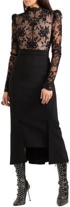 Alexander McQueen Open-back Lace And Wool-blend Crepe Midi Dress