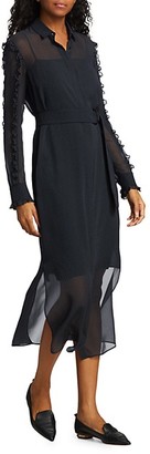 Akris Punto Mini Dot Ruffle Detail Silk Midi Dress