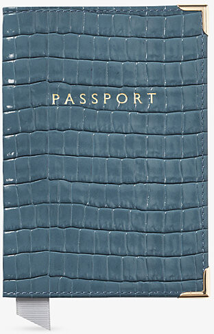 Aspinal of London Peacock Croc-Embossed Patent-Leather Passport Cover