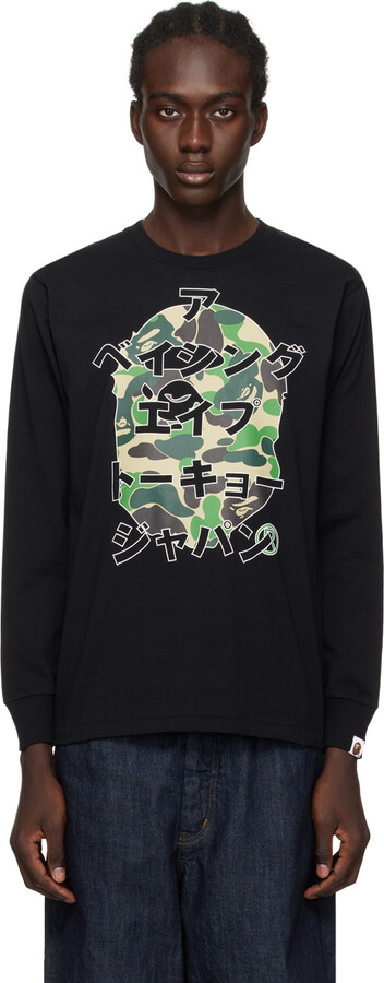 BAPE Black ABC Camo Japanese Letters Long Sleeve T-Shirt - ShopStyle