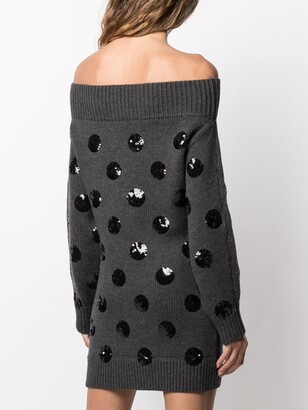 Monse Sequin Polka Dot Off-Shoulder Knit Dress