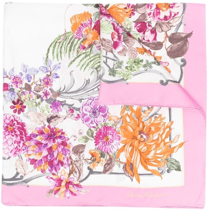 Kintsugi Silk Floral-print Scarf In Multicolour
