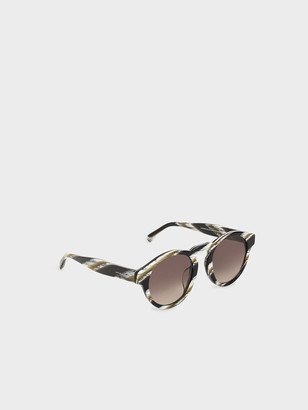 Charles & Keith Striped Round Acetate Sunglasses