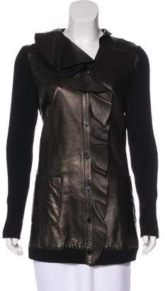 Valentino Leather-Paneled Ruffle Jacket w/ Tags