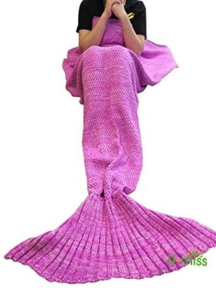 U-miss Mermaid Blanket Crochet and Mermaid Tail Blanket for adult, Super Soft All Seasons Thicken Sleeping Blankets (71"x35.5", Pink)