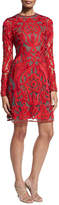 Thumbnail for your product : Naeem Khan Lace Long-Sleeve A-Line Cocktail Dress, Red