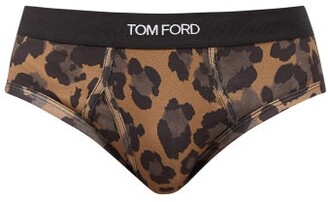 Tom Ford Leopard-print Cotton-blend Jersey Briefs - Beige Multi